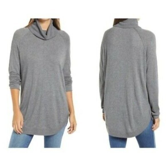 CASLON Turtleneck Tunic Sweater in Dark Heather Grey - Small - Picture 2 of 2